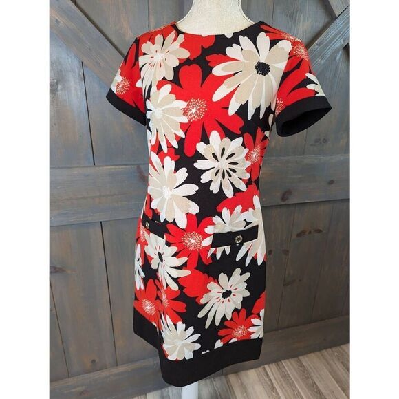 Tommy Hilfiger Dress Women's Size 4 Red Black Floral Pockets A Line Mini - Picture 3 of 13